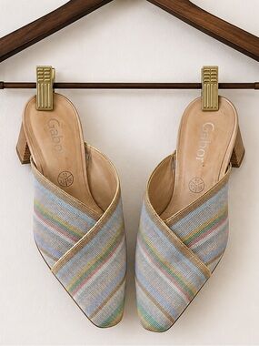 Vintage Gabor Pastel Woven Mule Heels Leather Block Heel 8.5